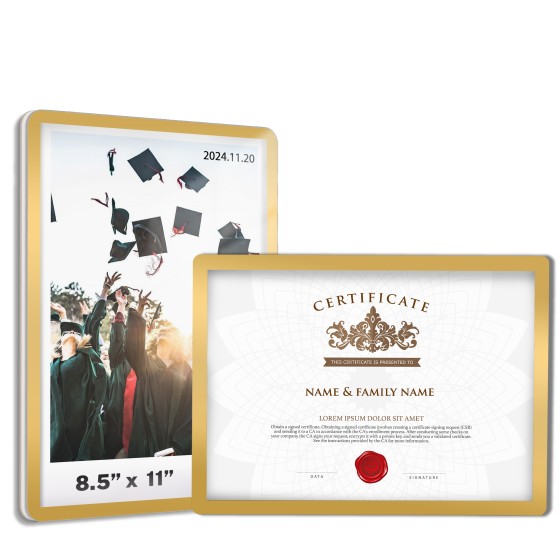 2 Pack 8.5"x11" Sign Holder Wall-mounted, Self-Adhesive Display Frame for College Certificate/Poster/Paper/Picture Office/Store/School Display Sign Holder with Horizontal and Vertical (Gold)